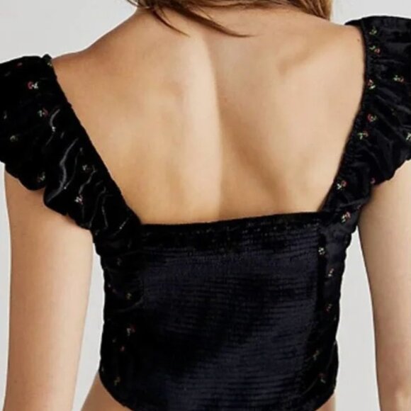 Free People Black Velvet Embroidered Corset Top - Picture 3 of 3